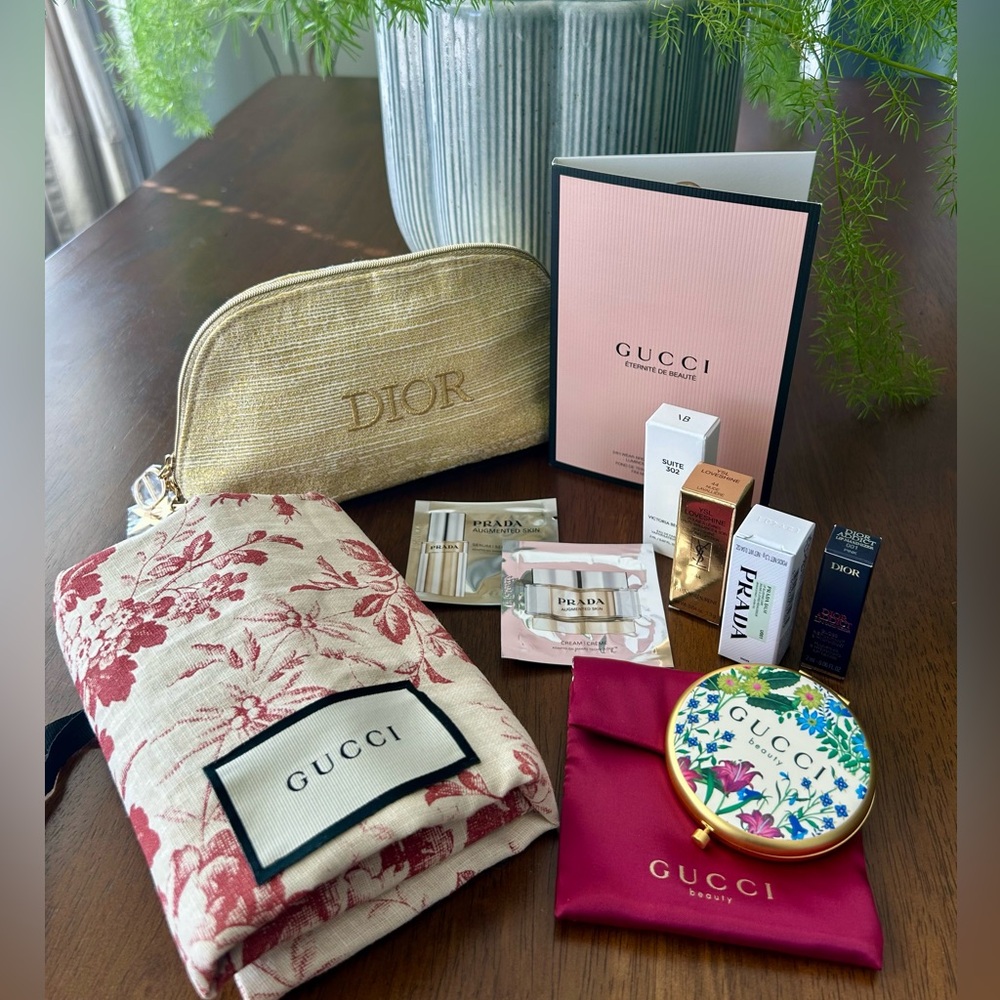 Gucci Beauty Compact, Luxury Minis/Samples, Prada Balm, Dior, YSL, Dustbag+Pouch